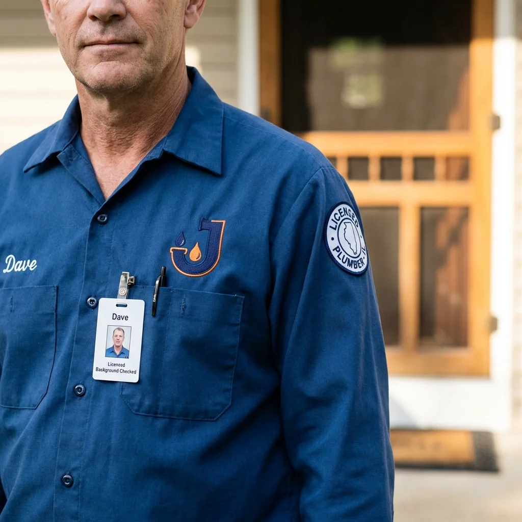 Licensed plumber showing ID badge in Reedsport, OR