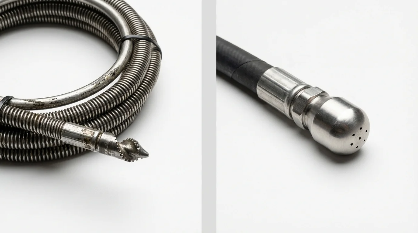 Drain snake cable and hydro jetting nozzle used for drain cleaning in Reedsport, OR